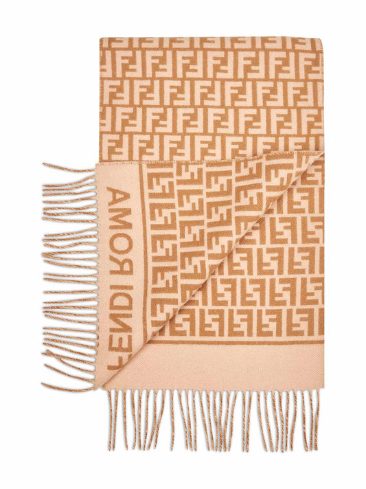 Camel wool and cashmere FF scarf
