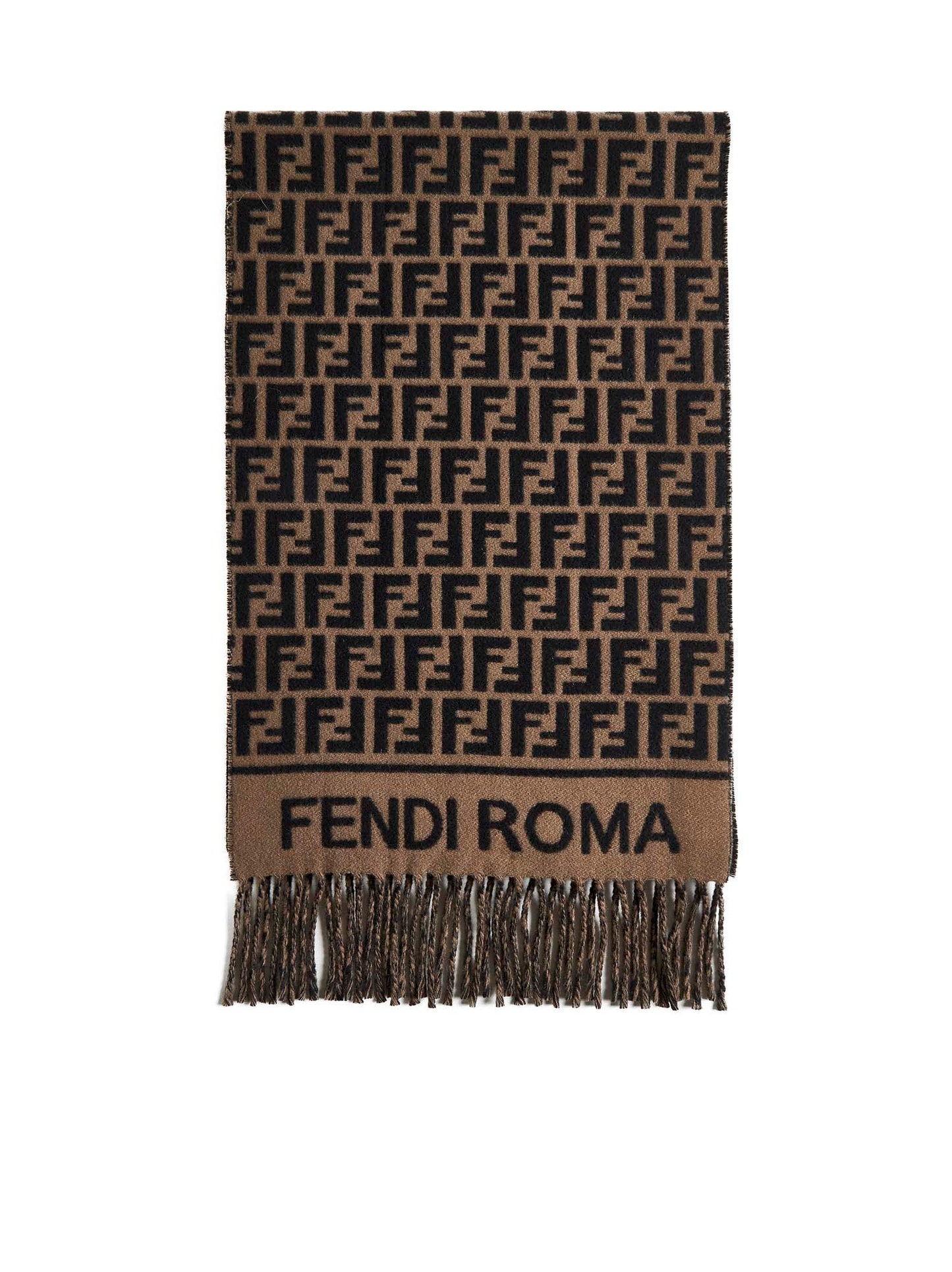 Brown wool and cashmere FF scarf