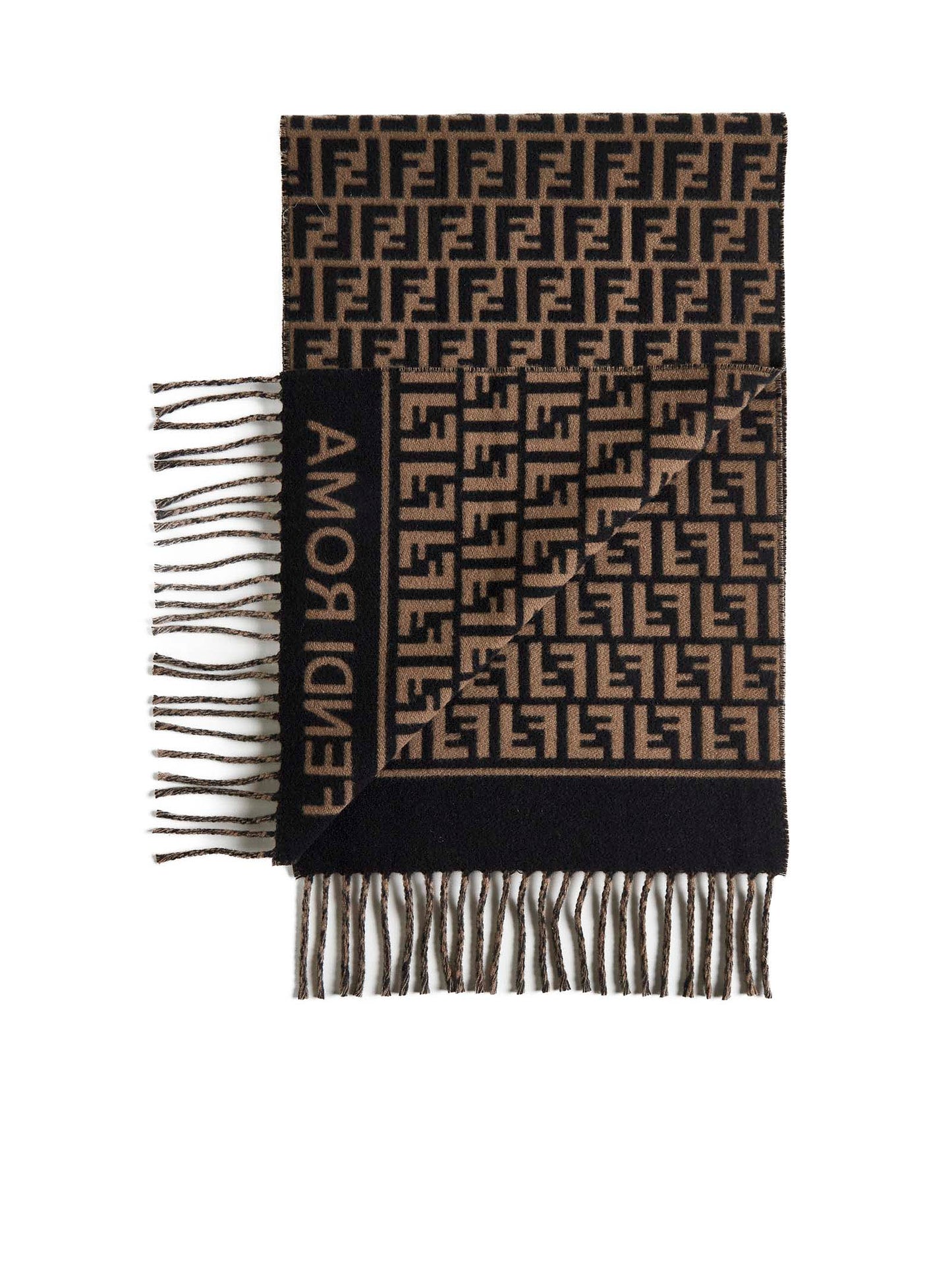 Brown wool and cashmere FF scarf