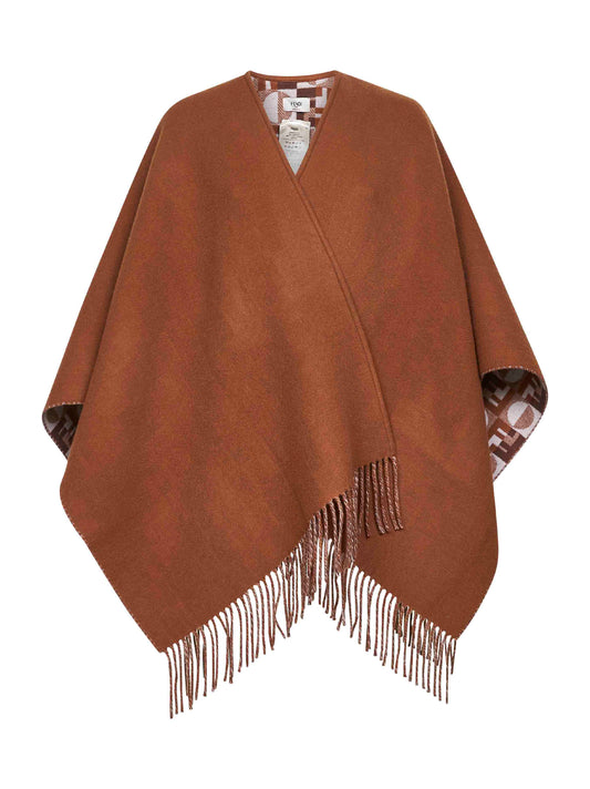 Poncho reversibile in lana e cashmere cammello