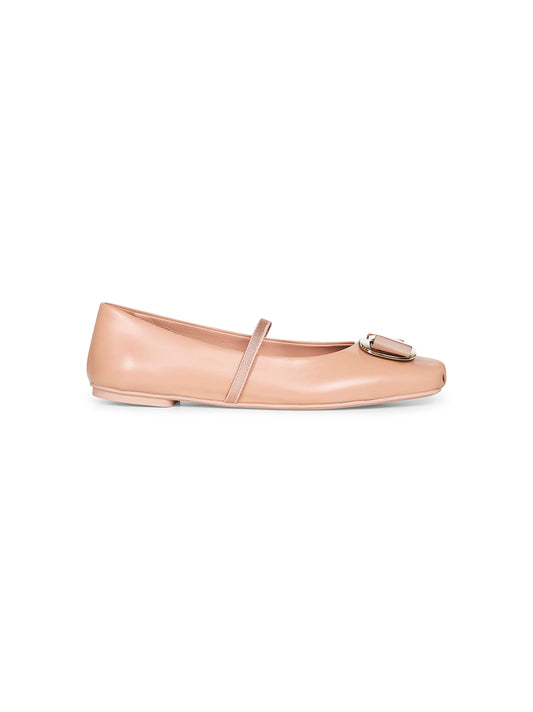 Nude nappa leather new Vara plate ballet flats