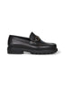 Mocassin in pelle nera con ornamento Gancini