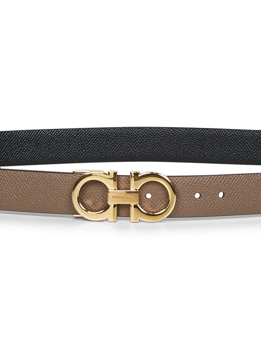 Cintura reversibile Gancini in pelle fango