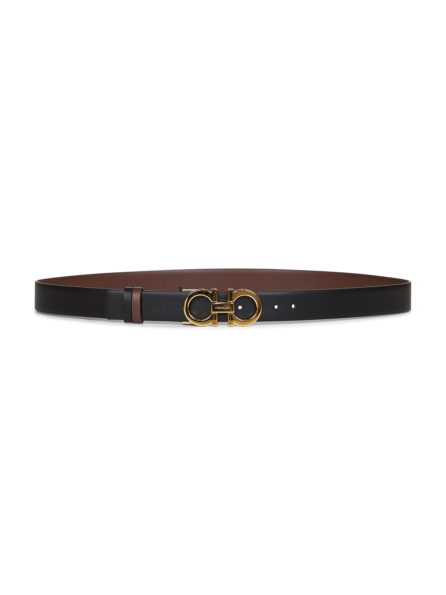 Cocoa brown leather Gancini reversible belt<BR/>