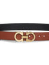 Cintura reversibile Gancini in pelle cognac<BR/>