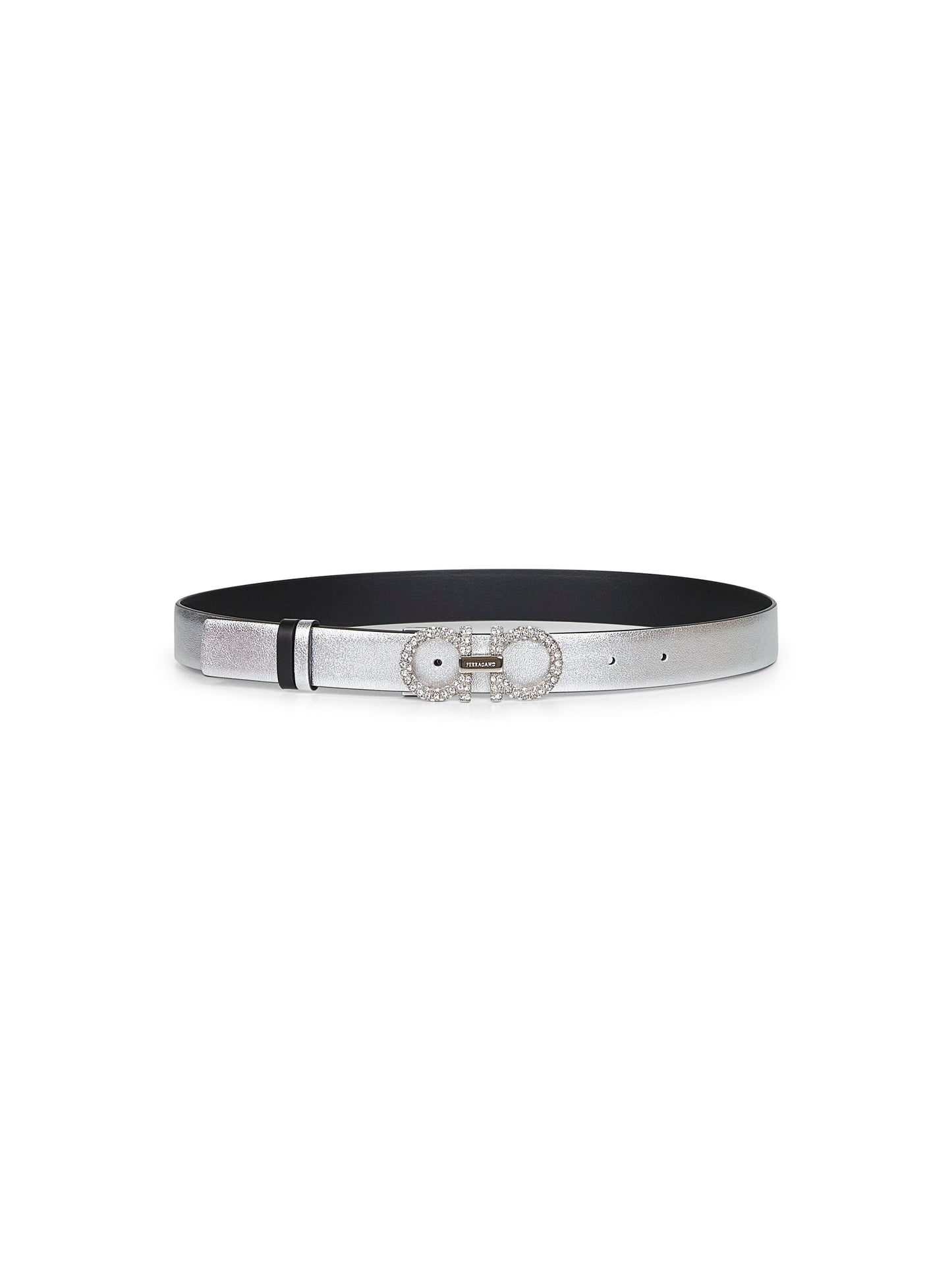 Silver laminated calf leather Gancini belt