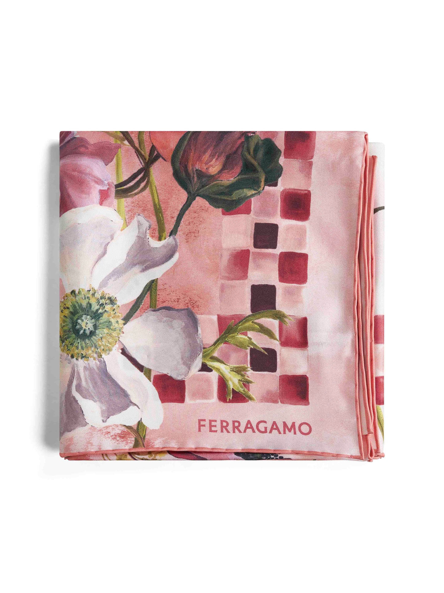 Foulard in twill di seta stampa Fiori rosa