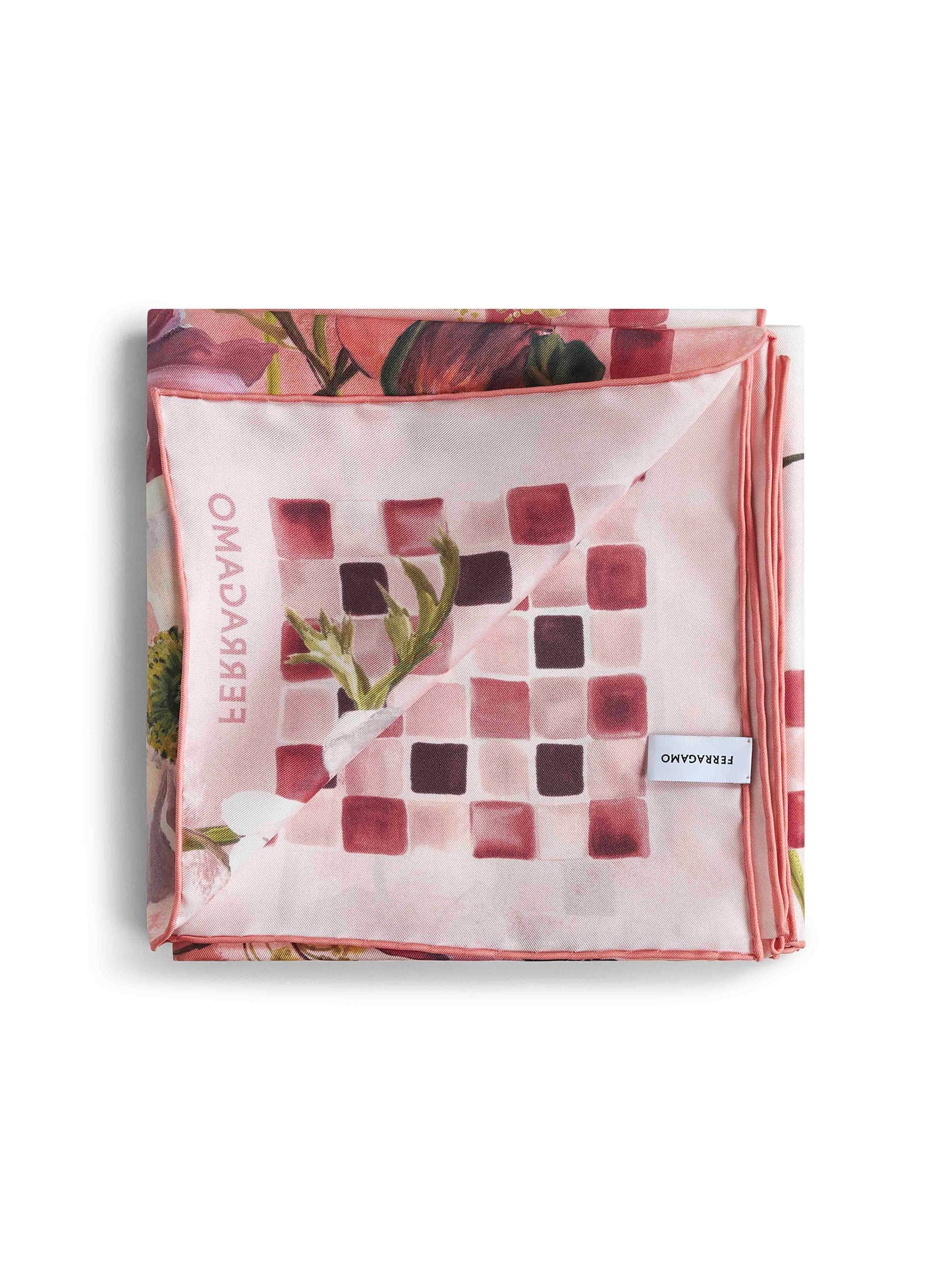 Foulard in twill di seta stampa Fiori rosa