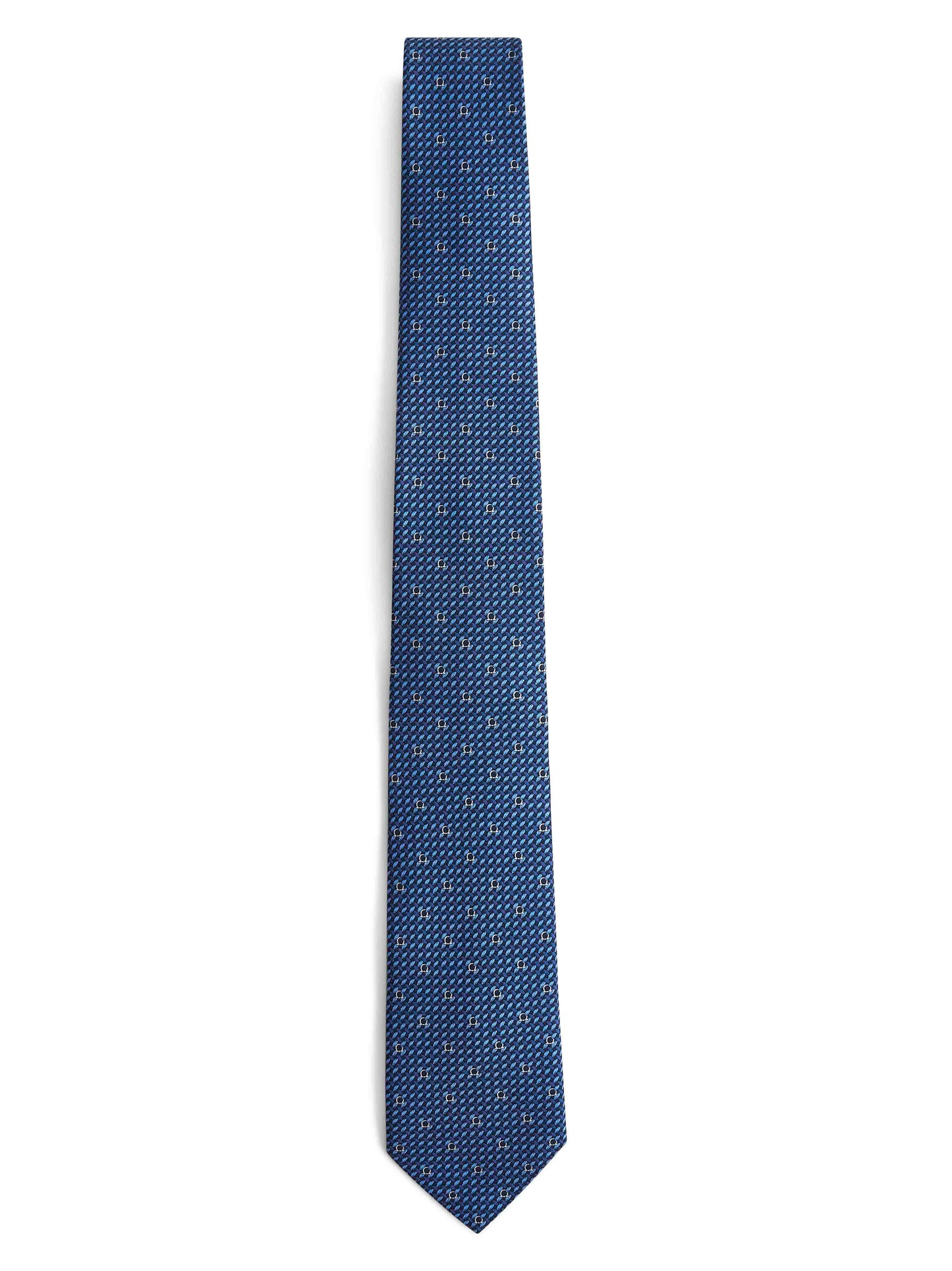 Cravatta in seta blu stampa Gancini