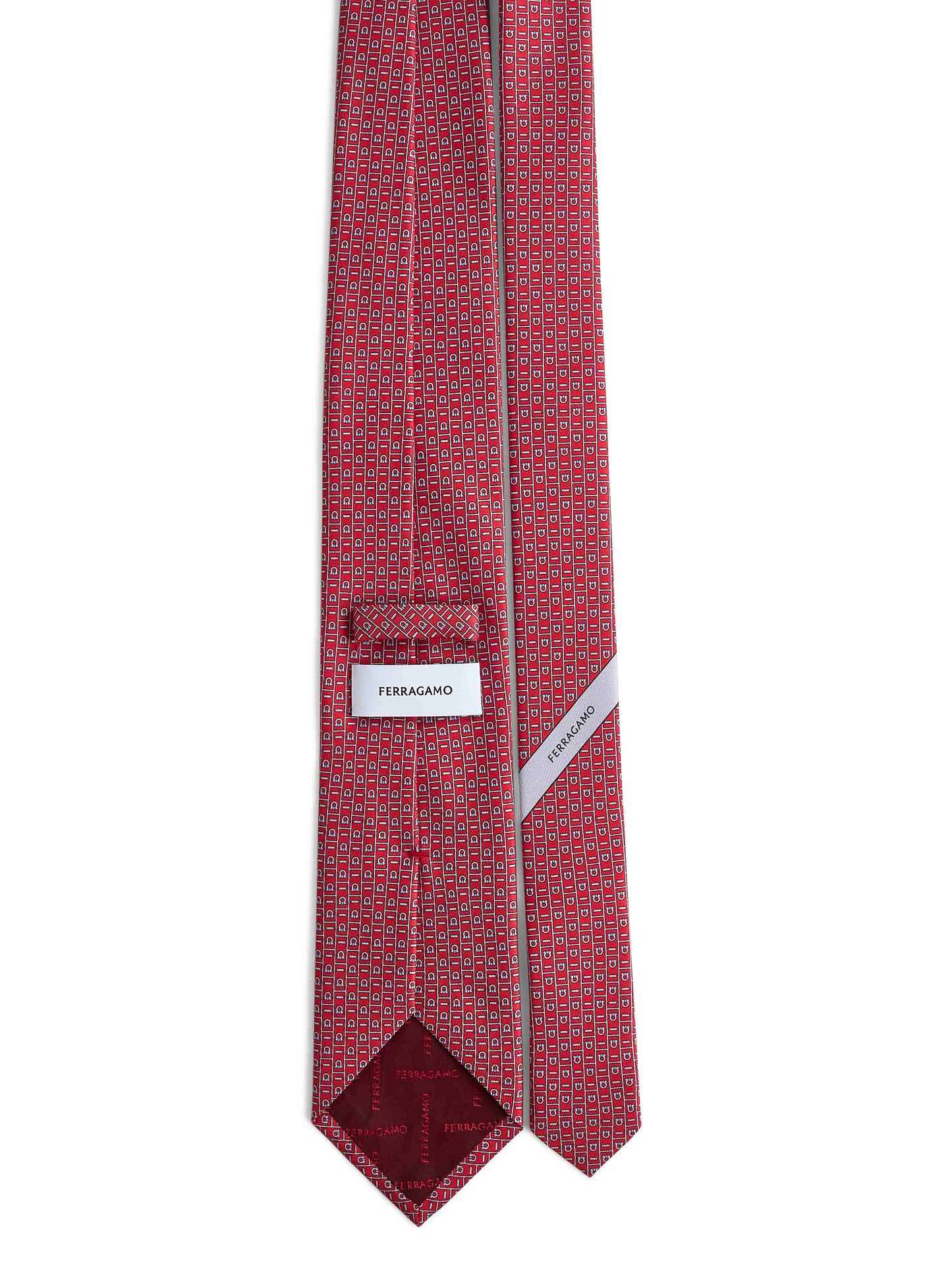 Cravatta in seta rossa stampa Ferragamo Monogram