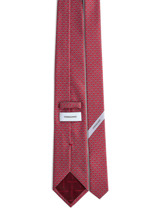Cravatta in seta rossa stampa Ferragamo Monogram