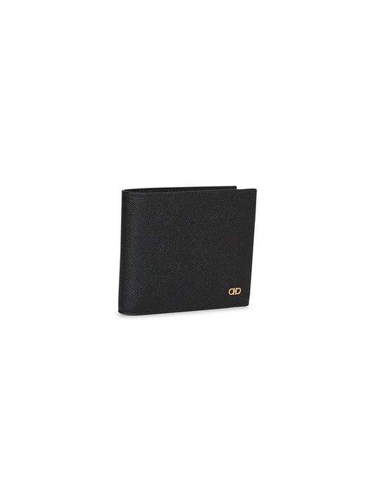 Black hammered calfskin Gancini wallet
