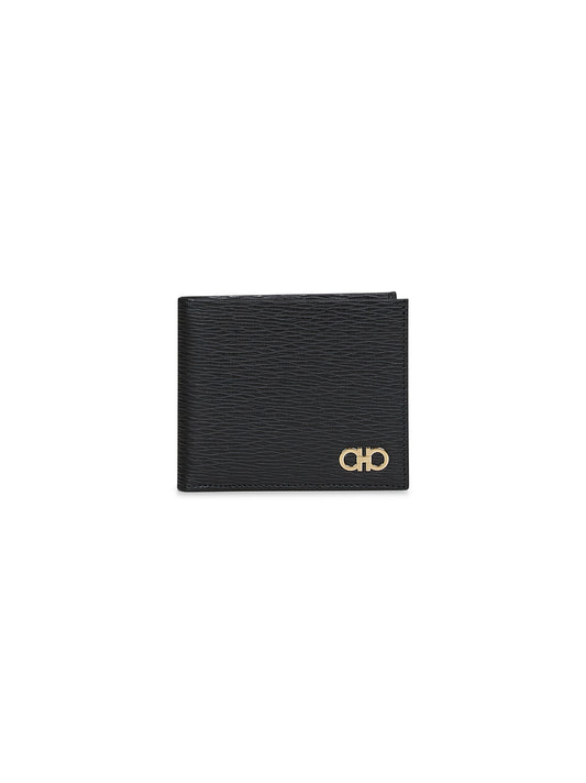 Black hammered calfskin Gancini wallet