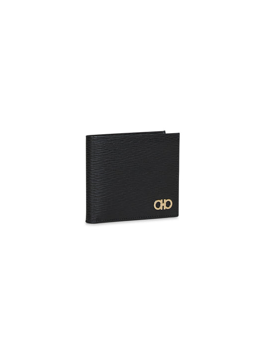 Black hammered calfskin Gancini wallet