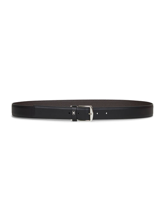 Black leather reversible belt