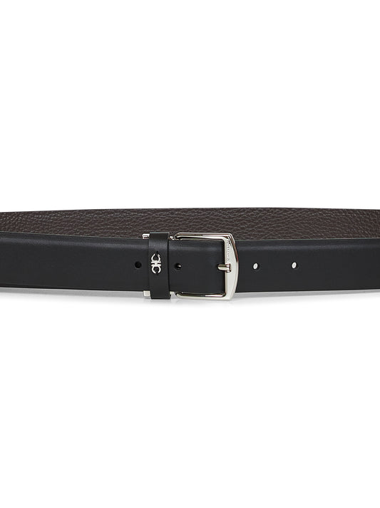 Black leather reversible belt