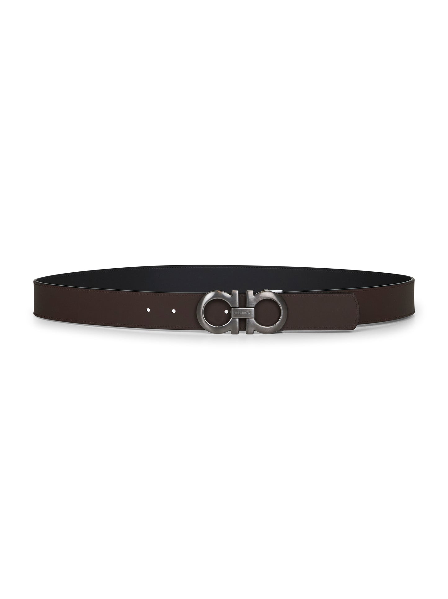 Black leather Gancini reversible belt