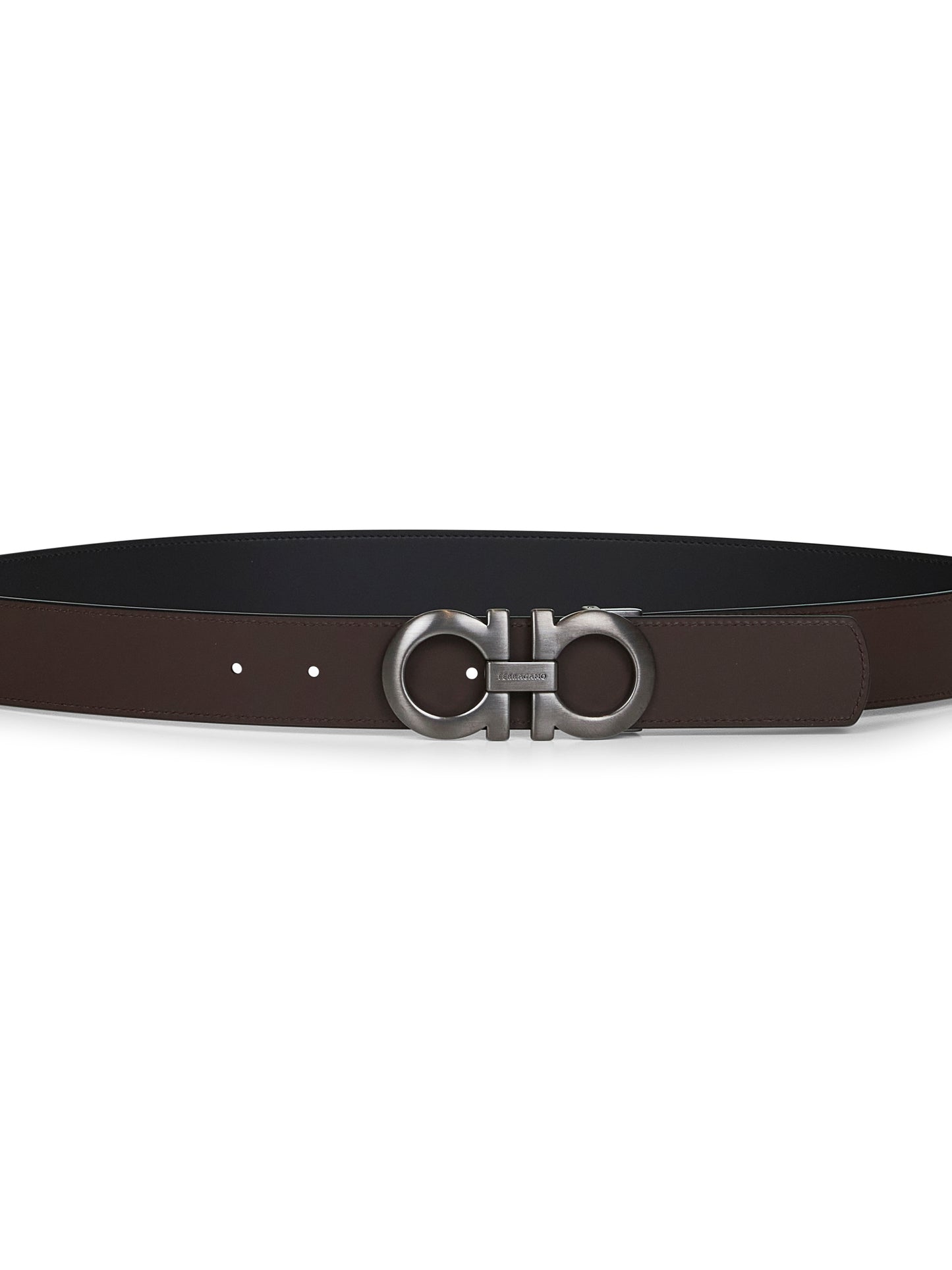 Black leather Gancini reversible belt