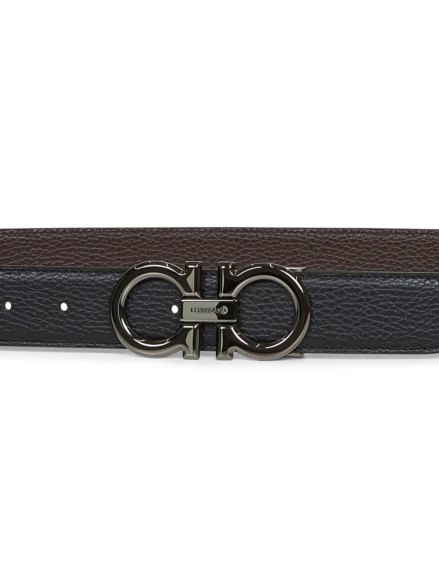 Cintura reversibile Gancini in pelle nera