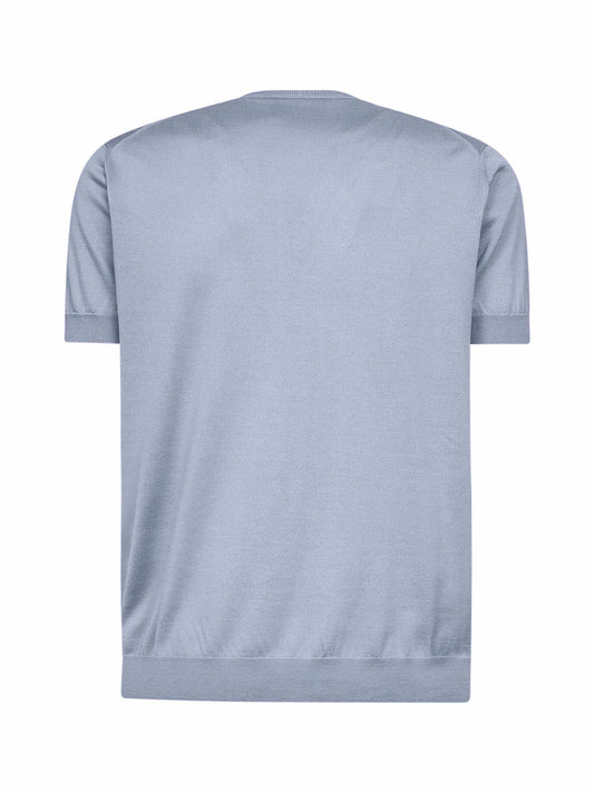 Light blue silk and cotton short-sleeved sweater