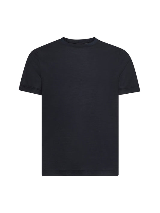T-shirt girocollo in lana vergine blu