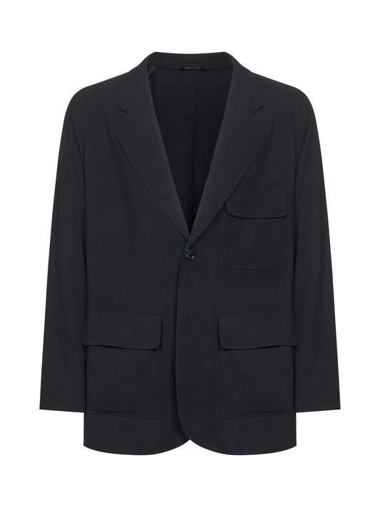 Blue wool crepe single-breasted jacket