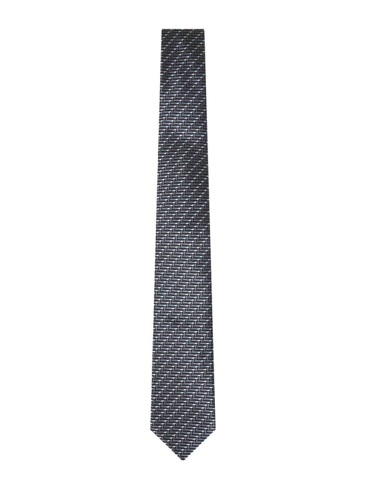 Grey chevron jacquard silk tie