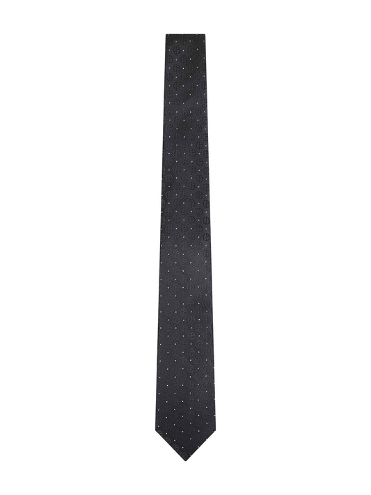 Black monogram jacquard silk tie