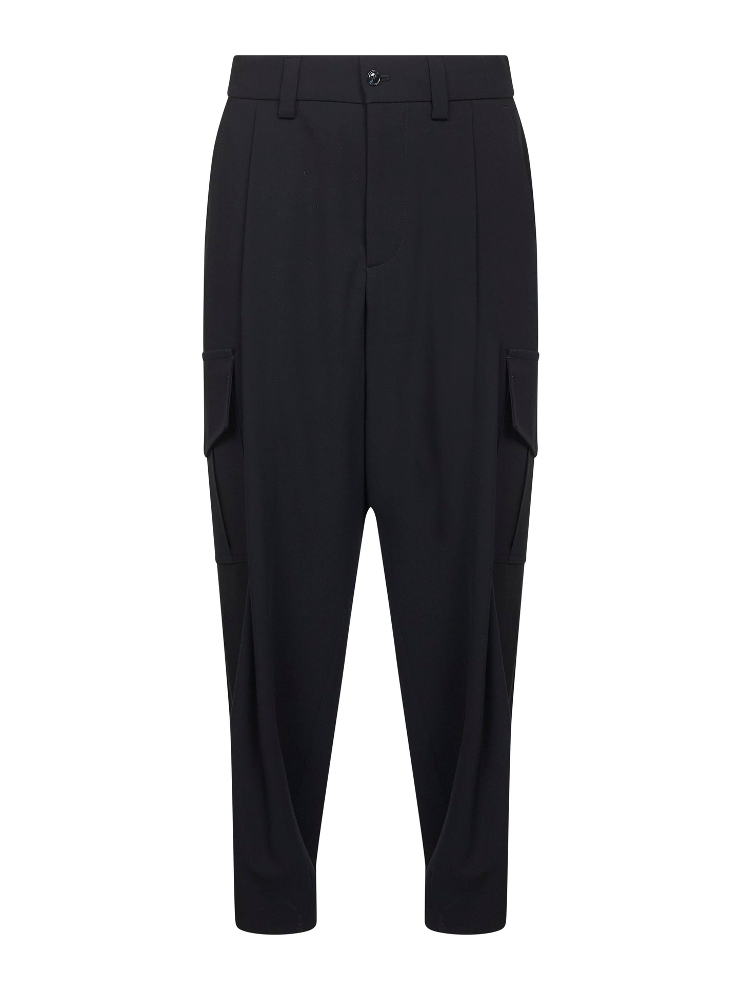 Pantaloni cargo in crepe di lana vergine blu