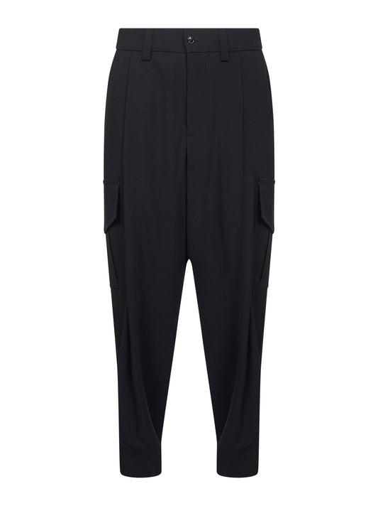 Pantaloni cargo in crepe di lana vergine blu
