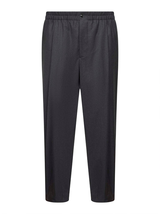 Pantaloni a una pince in lana vergine chevron grigia
