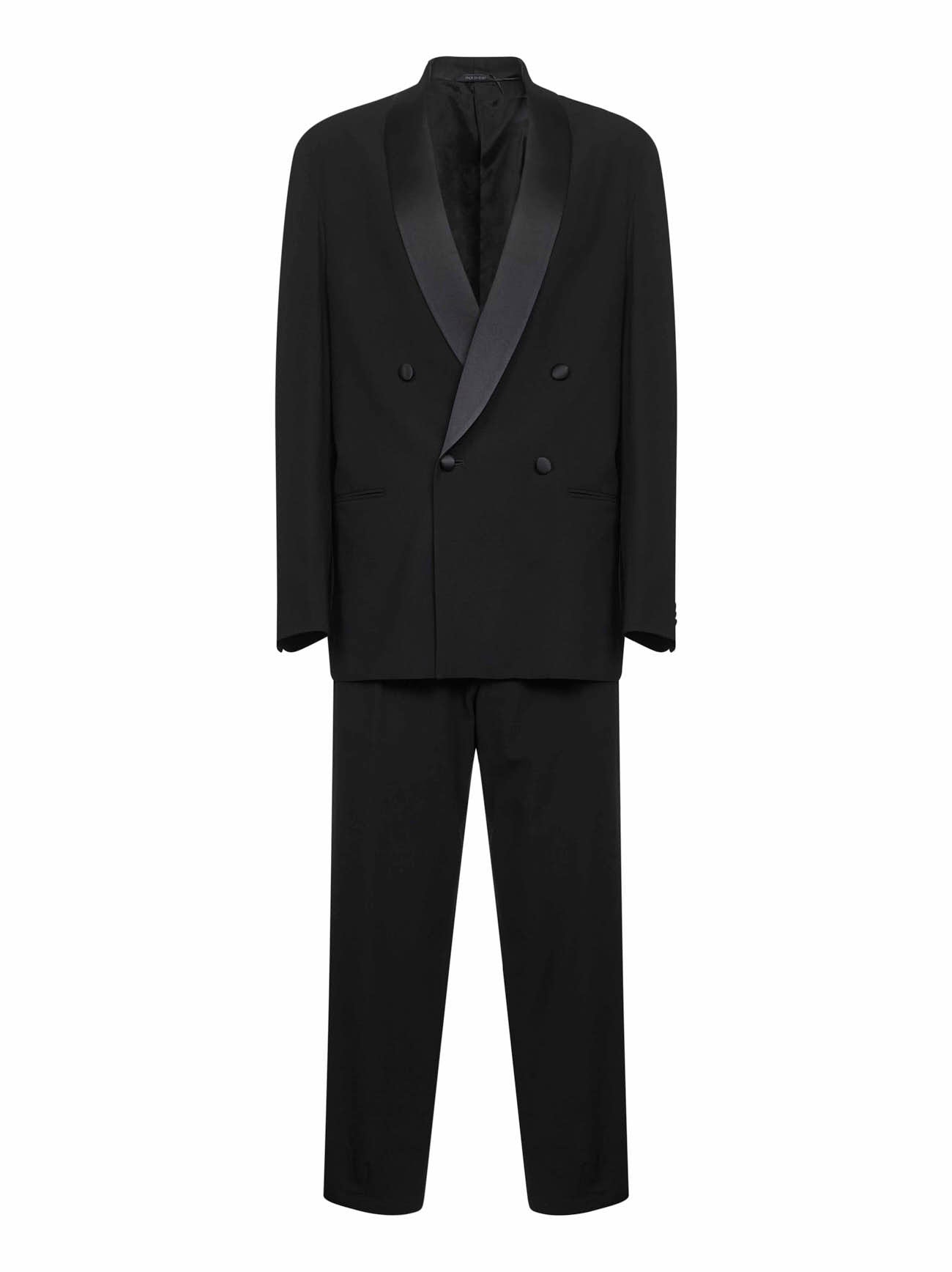 Black virgin wool crepe double-breasted tuxedo suit