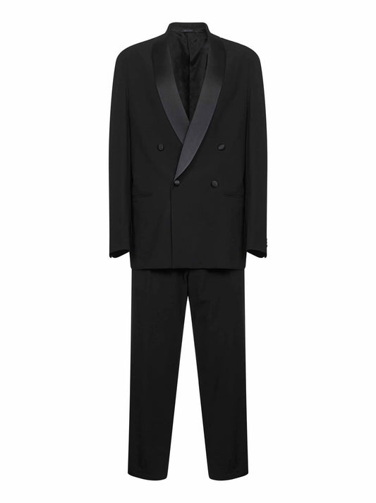 Black virgin wool crepe double-breasted tuxedo suit