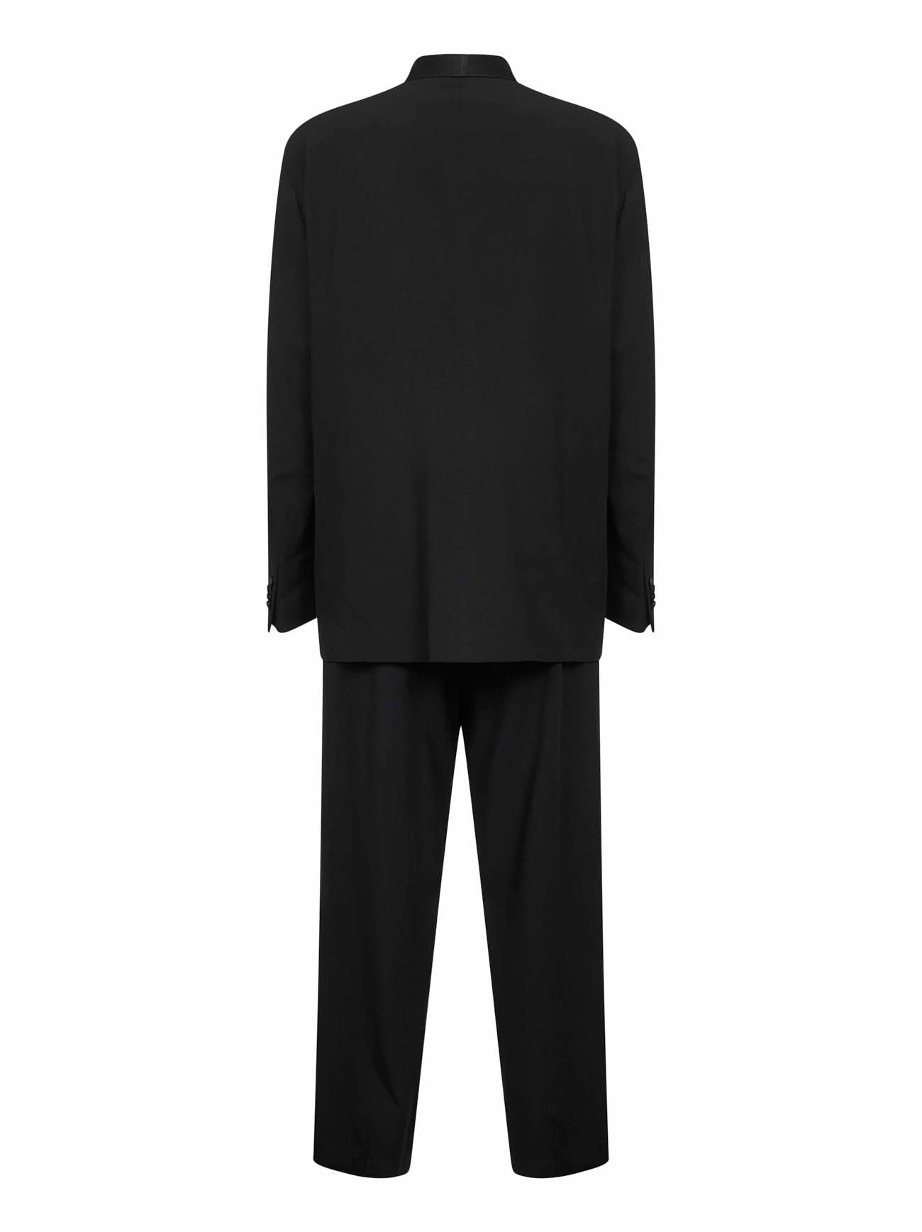 Black virgin wool crepe double-breasted tuxedo suit
