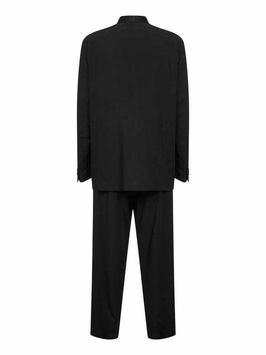 Black virgin wool crepe double-breasted tuxedo suit