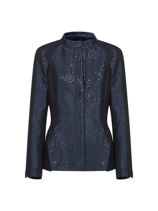 Blue sequin-embroidered jacquard jacket