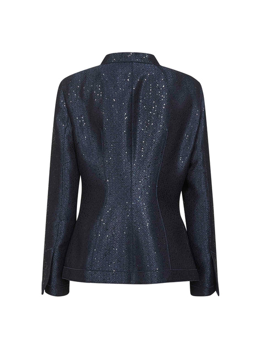 Blue sequin-embroidered jacquard jacket