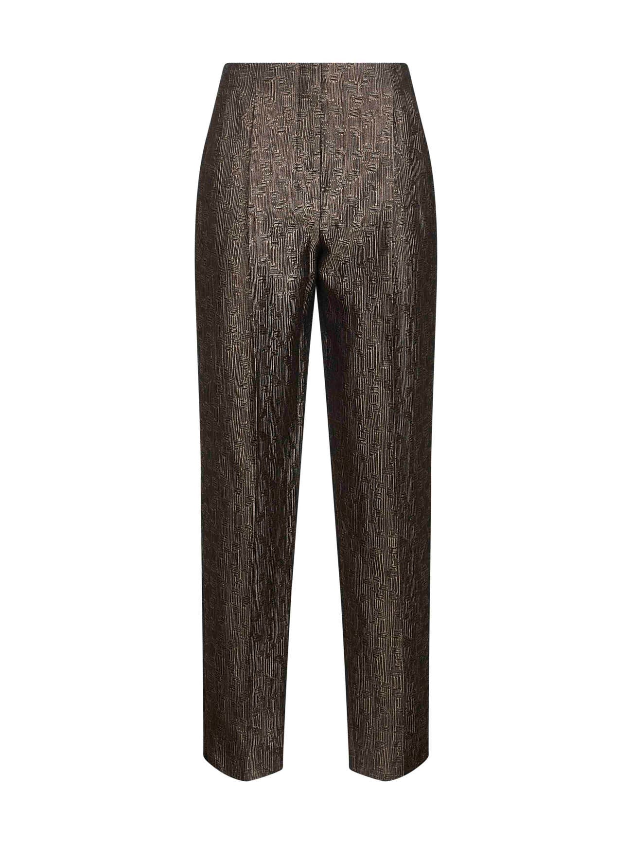 Pantaloni in seta e lana jacquard marrone