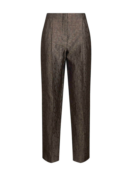 Brown jacquard silk and wool trousers