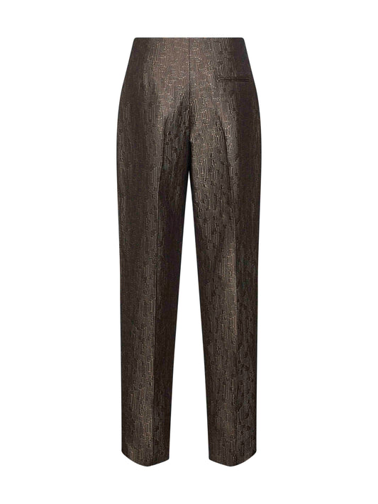 Brown jacquard silk and wool trousers