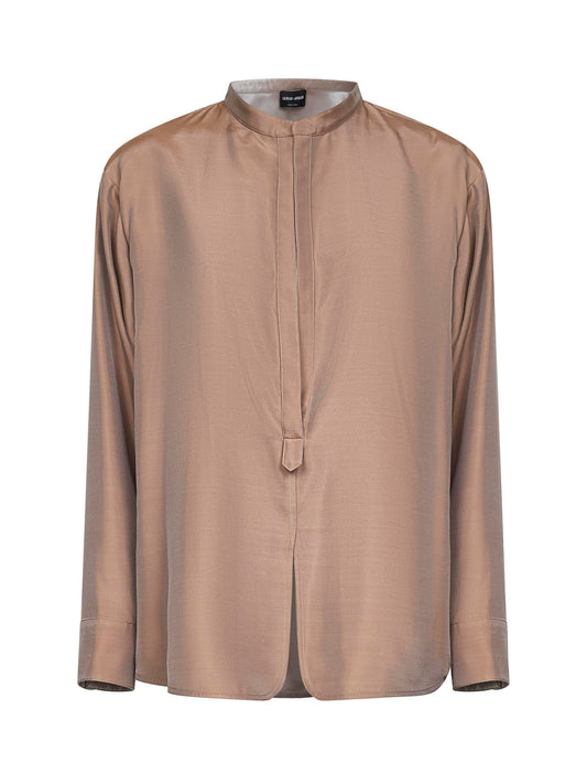 Blusa in raso effetto cangiante beige<BR/>