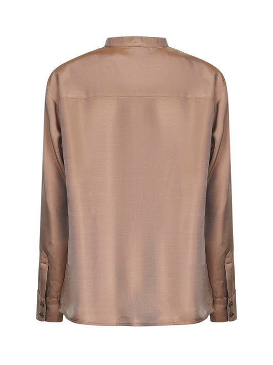 Blusa in raso effetto cangiante beige<BR/>