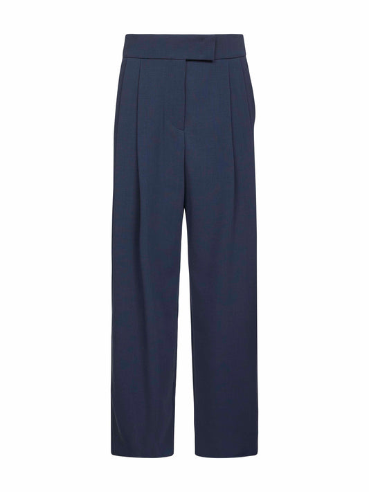 Pantaloni doppia pince in lana vergine blu