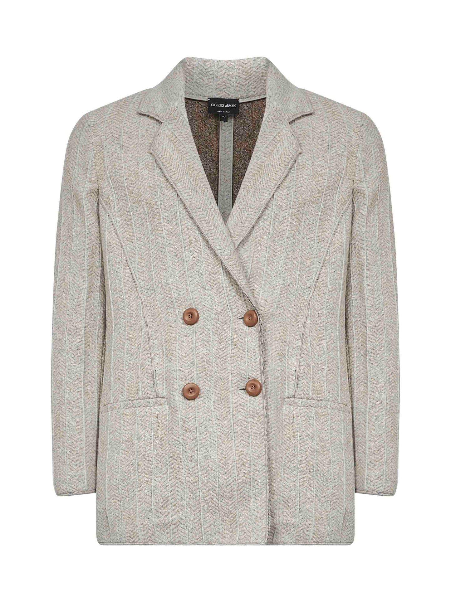 Beige jacquard jersey double-breasted jacket