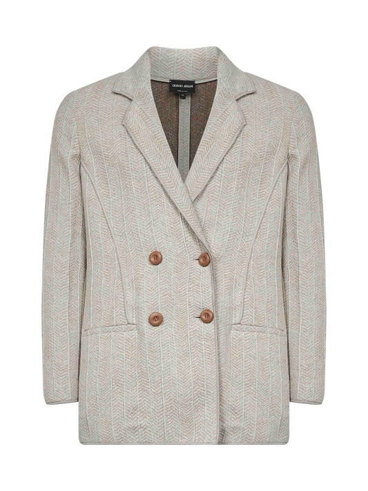 Beige jacquard jersey double-breasted jacket