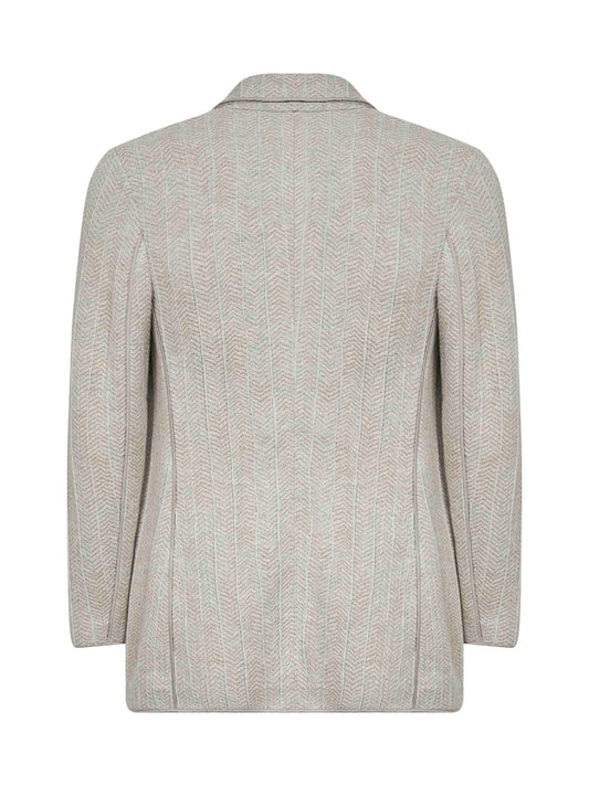 Beige jacquard jersey double-breasted jacket