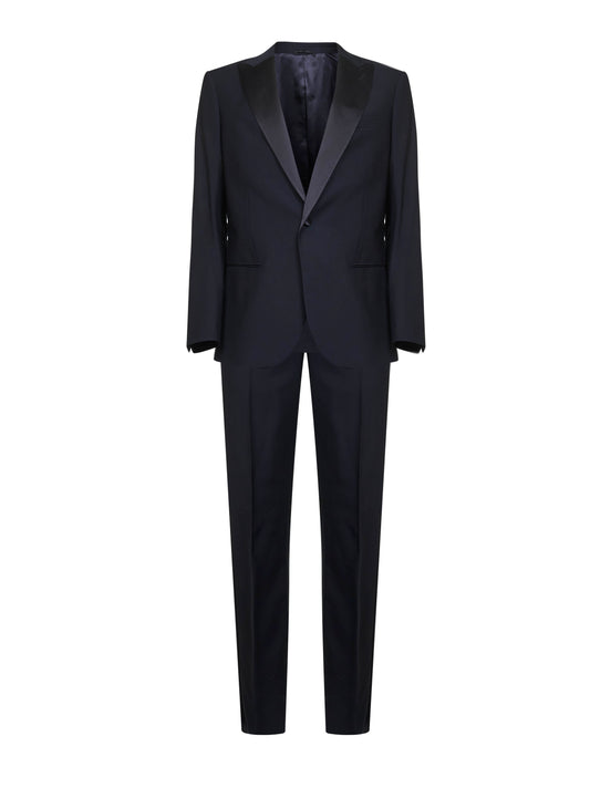 Blue wool twill Icon Soho slim fit tuxedo suit