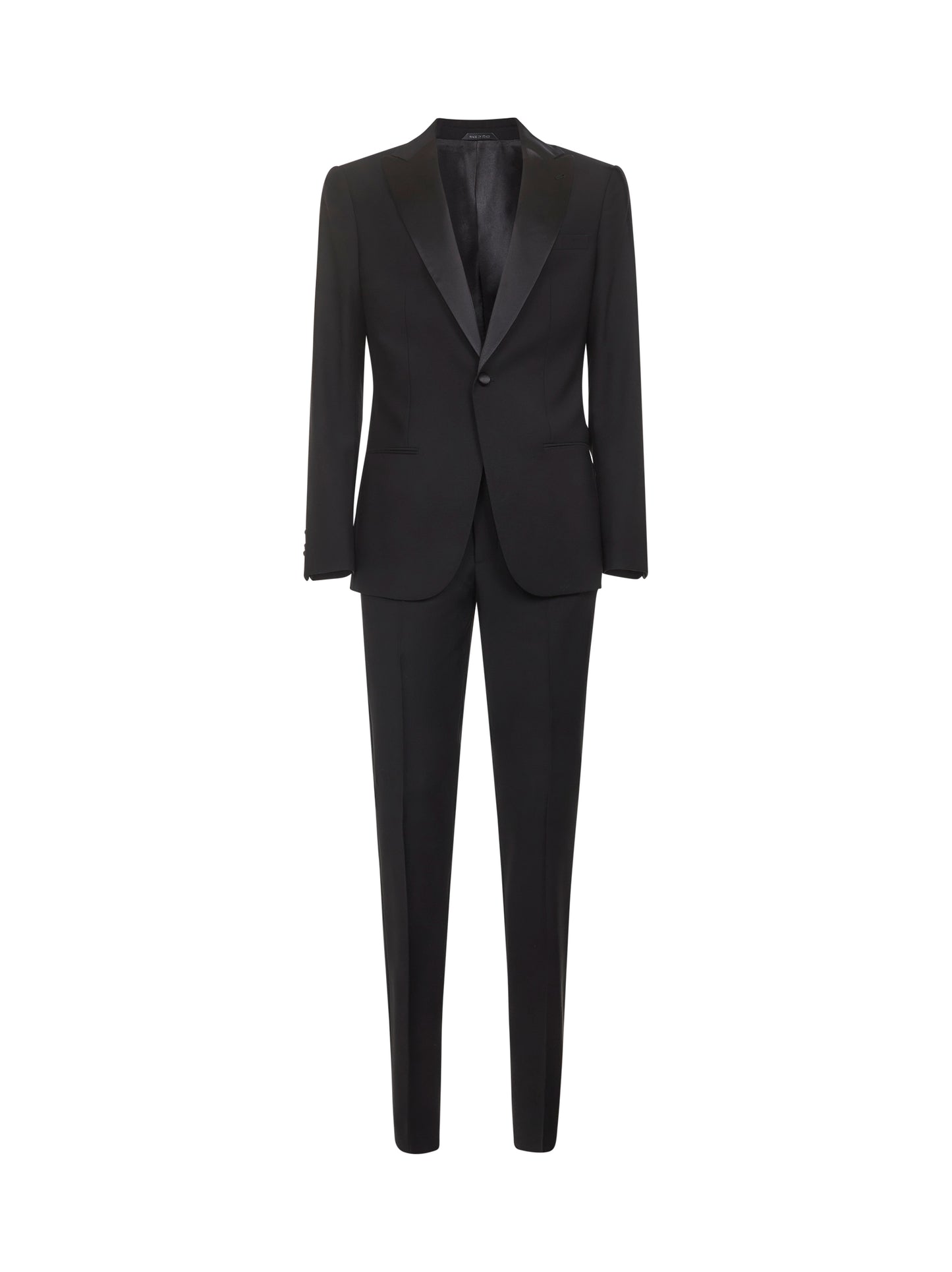 Black virgin wool tuxedo suit<BR/>