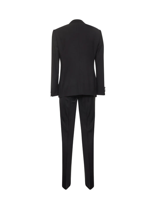 Black virgin wool tuxedo suit<BR/>
