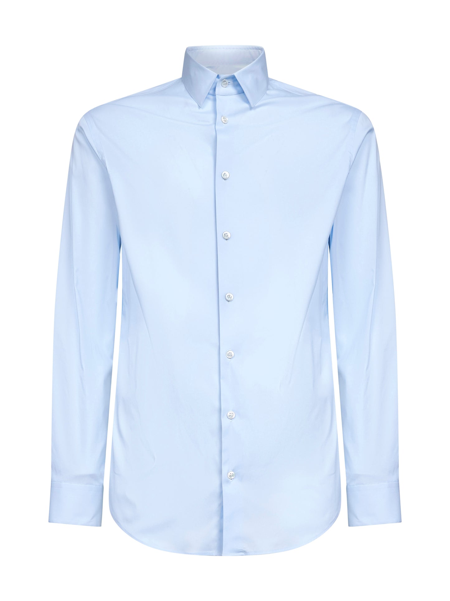 Light blue stretch cotton blend slim-fit shirt